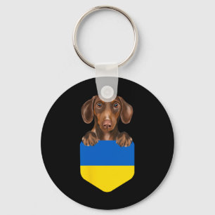 Ukraine Flag Brown Dachshund Dog In Pocket Keychain