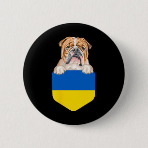 Ukraine Flag Bulldog Dog In Pocket Button