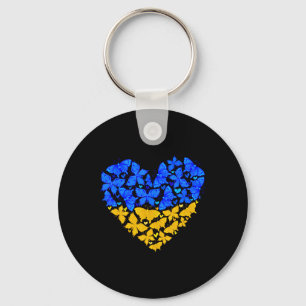 Ukraine Flag Butterfly Heart Vintage Ukrainian Lov Keychain