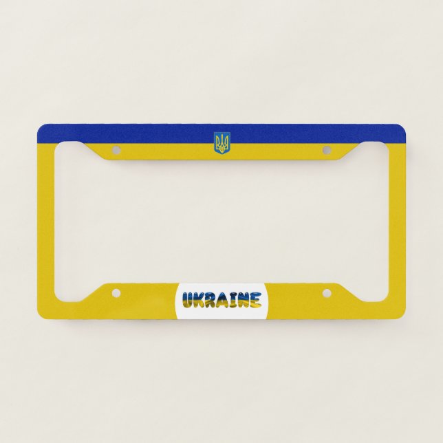 Ukraine flag-coat of arms license plate frame (Front)
