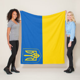 Ukraine Flag Coat Of Arms Patriotic Ukrainian Fleece Blanket