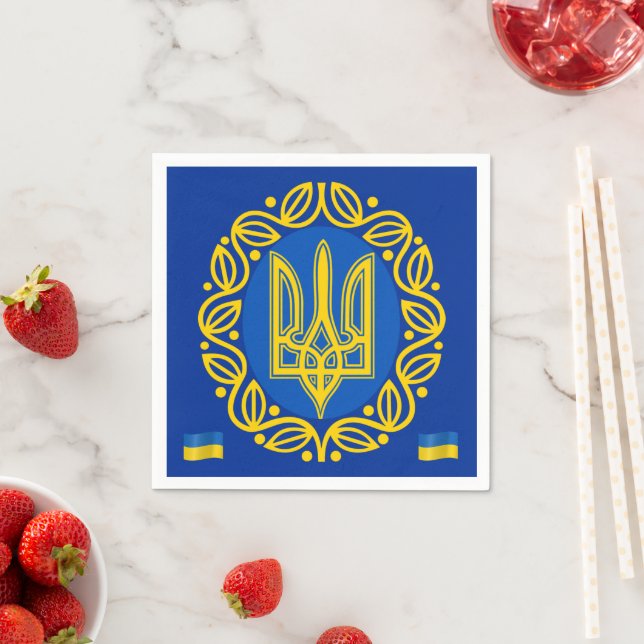Ukraine, Flag, Coat of Arms, Tryzub Ukrainian Rep Napkins (Insitu)