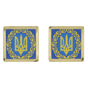 Ukraine, Flag, Coat of Arms, Ukrainian Tryzub Cufflinks