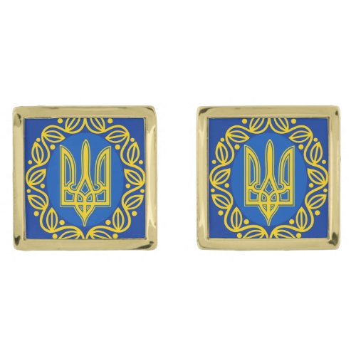 Ukraine Flag Coat of Arms Ukrainian Tryzub Cufflinks