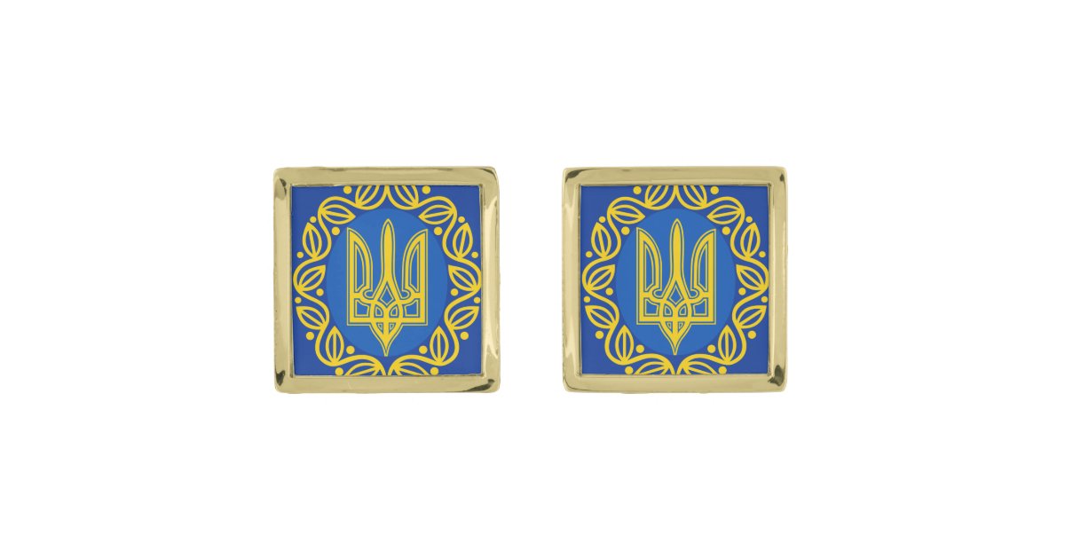 Ukraine, Flag, Coat of Arms, Ukrainian Tryzub Cufflinks Zazzle
