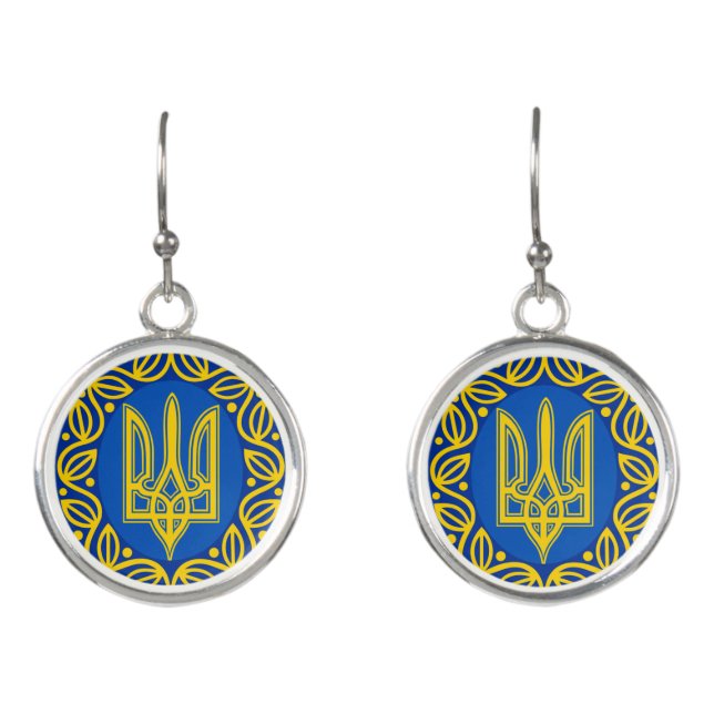 Ukraine, Flag, Coat of Arms, Ukrainian Tryzub Earrings (Front)