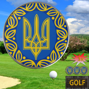 Ukraine, Flag, Coat of Arms, Ukrainian Tryzub Golf Ball Marker