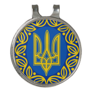 Ukraine, Flag, Coat of Arms, Ukrainian Tryzub Golf Hat Clip