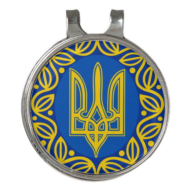 Ukraine, Flag, Coat of Arms, Ukrainian Tryzub Golf Hat Clip (Front)