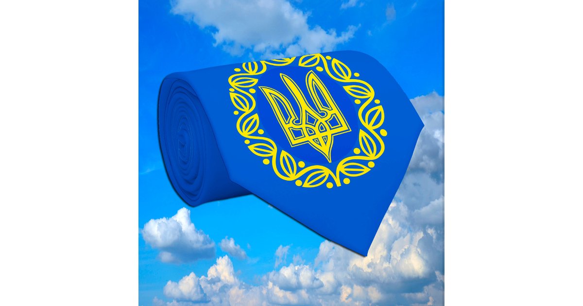 Ukraine, Flag, Coat of Arms, Ukrainian Tryzub Neck Tie Zazzle