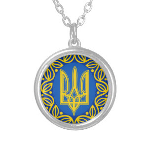 Ukraine, Flag, Coat of Arms, Ukrainian Tryzub Silver Plated Necklace