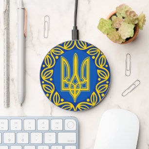 Ukraine, Flag, Coat of Arms, Ukrainian Tryzub Wireless Charger