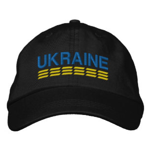 UKRAINE Flag Colors Blue and Yellow on Black Embroidered Baseball Cap