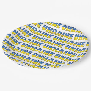 Ukraine Flag Colors Typography Pattern Hearts Paper Plates