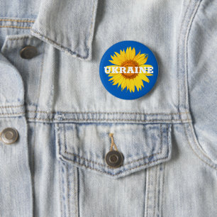 Ukraine Flag Colors Yellow Blue Sunflower Flower Button