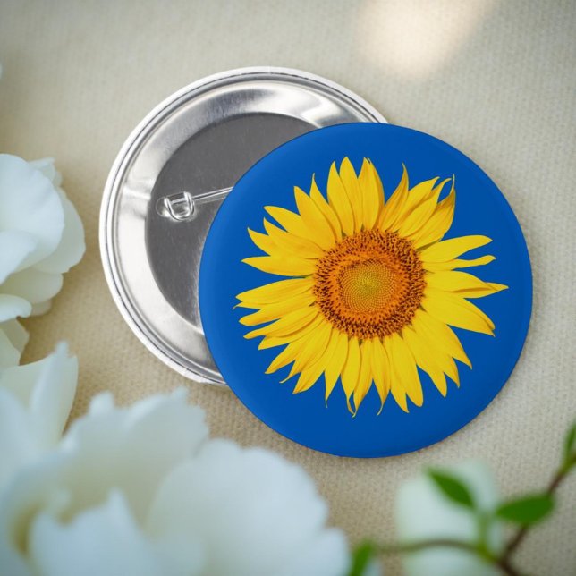 Ukraine Flag Colors Yellow Blue Sunflower Flower Button (Creator Uploaded)