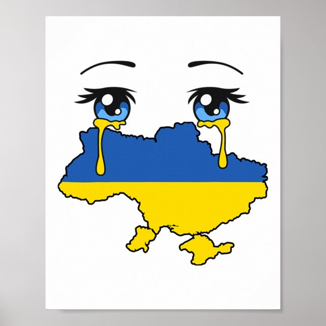 Ukraine Flag Crying Tears For Ukraine  Poster (Front)