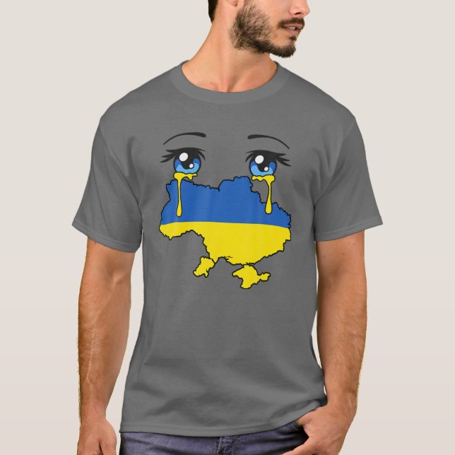 Ukraine Flag Crying Tears For Ukraine T-Shirt (Front)