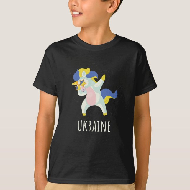 Ukraine Flag Dabbing Unicorn T-Shirt (Front)