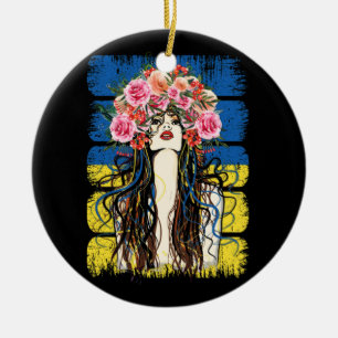 Ukraine Flag Fashionable Ukrainian Girk Village Ceramic Ornament