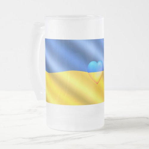 Ukraine Flag Glass Beer Mug Heart _ Freedom