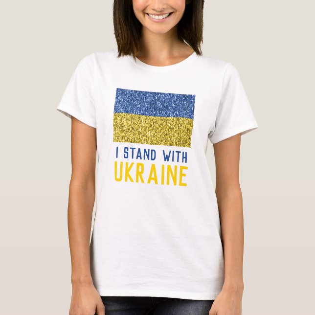 Ukraine flag glitter faux sparkles custom text T-Shirt (Front)