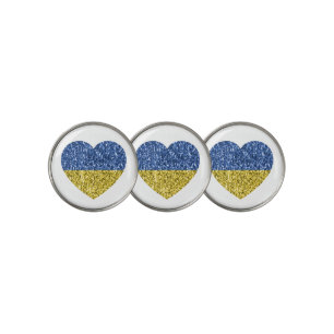 Ukraine flag glitter faux sparkles Heart Golf Ball Marker