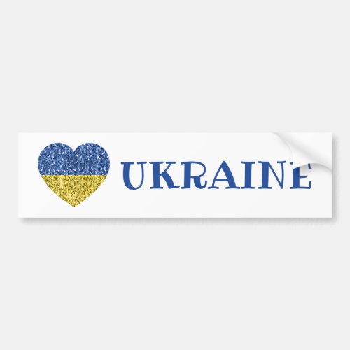 Ukraine flag glitter faux sparkles Heart with text Bumper Sticker