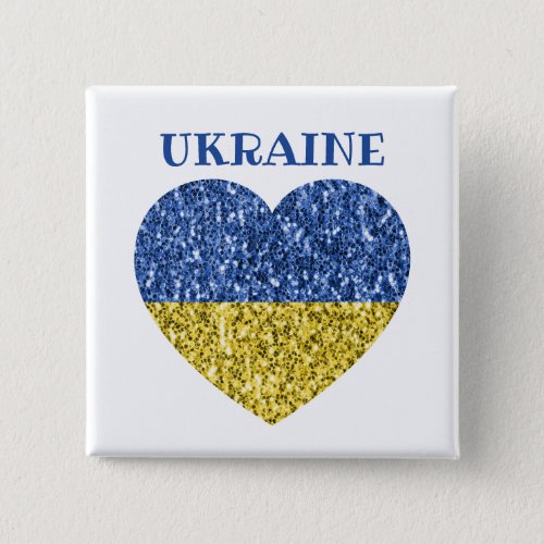Ukraine flag glitter faux sparkles Heart with text Button
