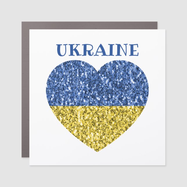 Ukraine flag glitter faux sparkles Heart with text Car Magnet (Front)