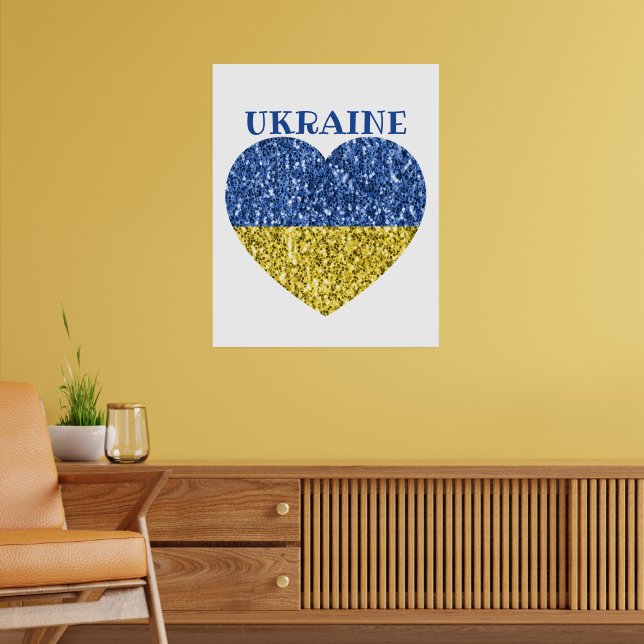 Ukraine flag glitter faux sparkles Heart with text Poster (Living Room 2)