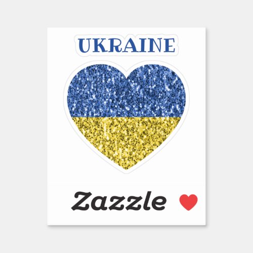 Ukraine flag glitter faux sparkles Heart with text Sticker