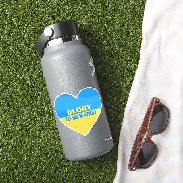 Ukraine Flag Heart Glory To Ukraine Sticker (HydroFlask Insitu)