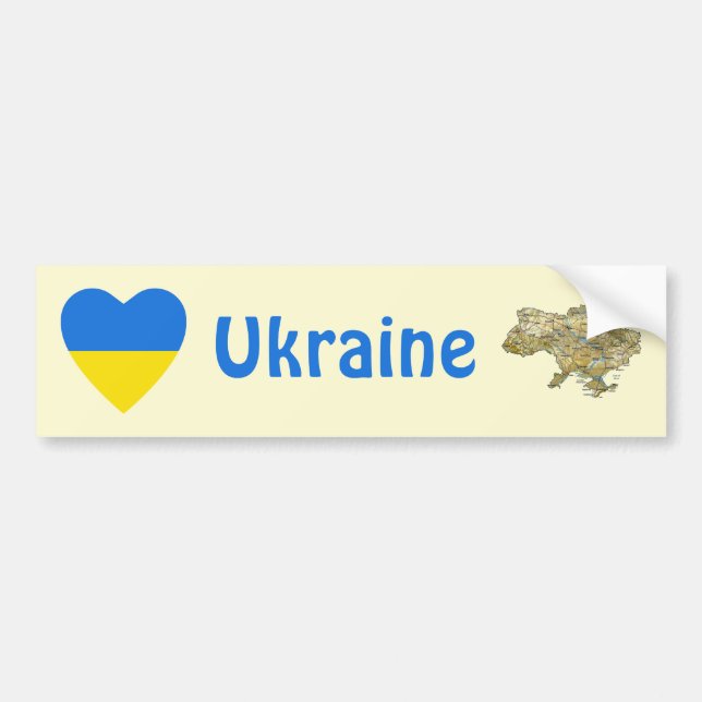 Ukraine Flag Heart + Map Bumper Sticker (Front)