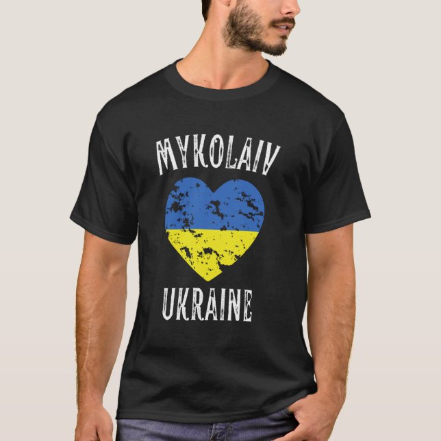 Ukraine Flag Heart Mykolaiv City T-Shirt (Front)