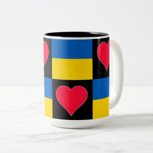 Ukraine Flag Heart Pattern Fun Patriotic Ukrainian Two_Tone Coffee Mug