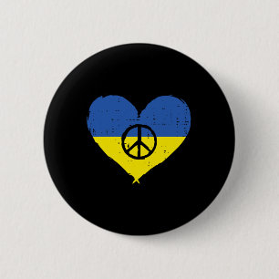 Ukraine Flag Heart Peace Sign Retro Ukrainian Wome Button