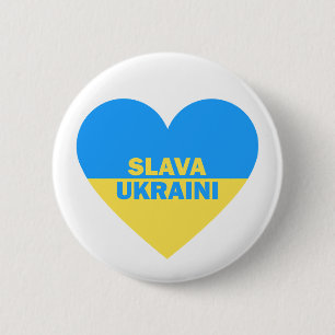 Ukraine Flag Heart Slava Ukraini Button