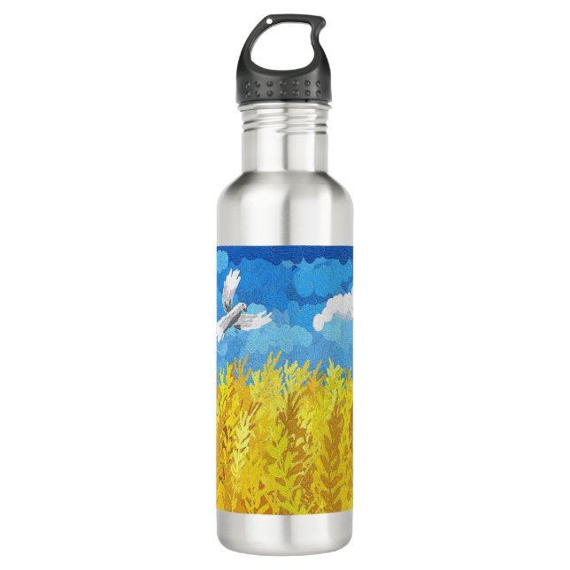 Ukraine Flag Landscape Stainless Steel Water Bottle (Front)