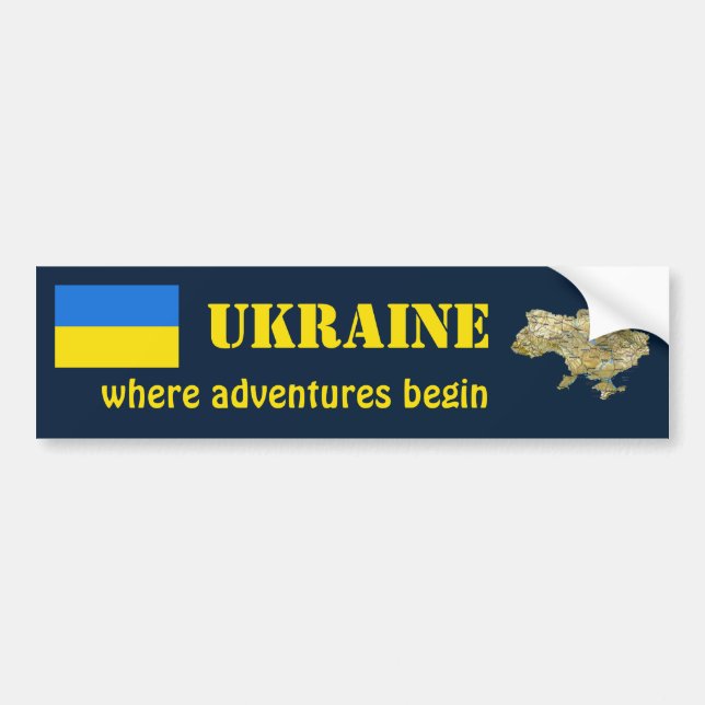 Ukraine Flag + Map Bumper Sticker (Front)