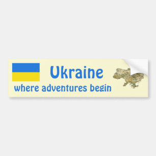 Ukraine Flag + Map Bumper Sticker