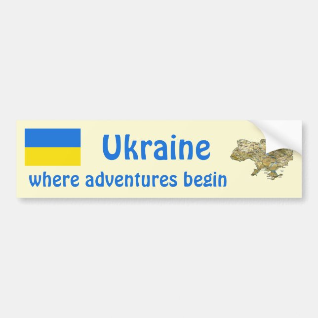 Ukraine Flag + Map Bumper Sticker (Front)