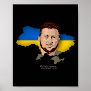 Ukraine Flag Map Zelensky President Of Ukraine Poster