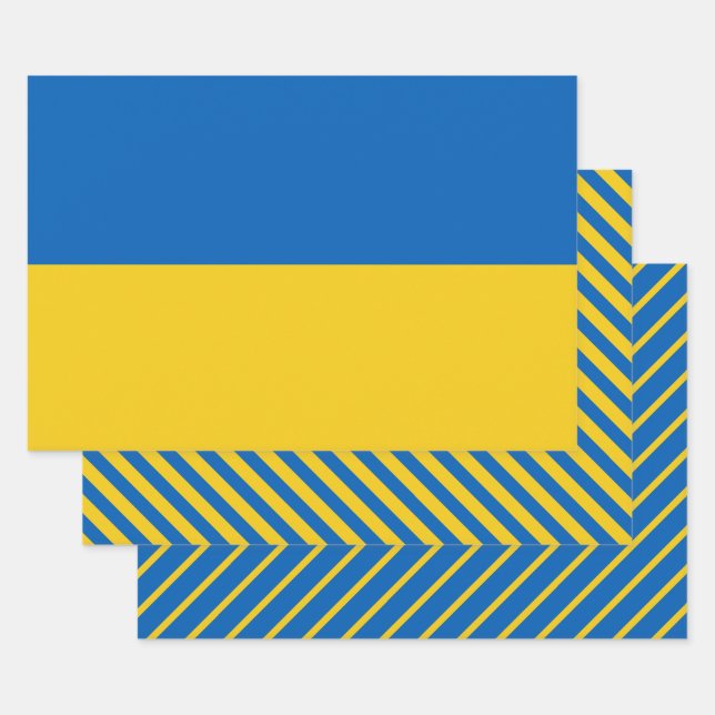 Ukraine Flag Modern Striped Pattern Wrapping Paper Sheets (Set)