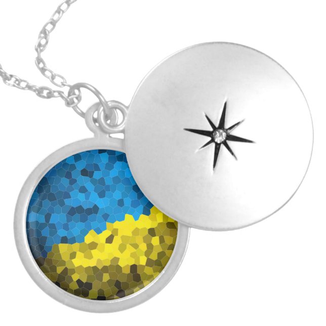 Ukraine flag mosaic locket necklace (Front)