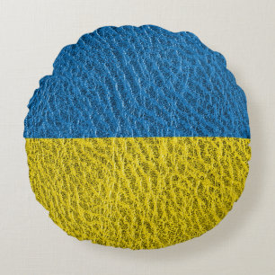 Ukraine flag on leather round pillow