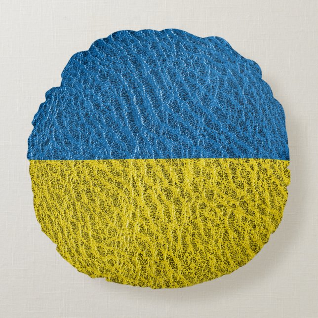 Ukraine flag on leather round pillow (Front)