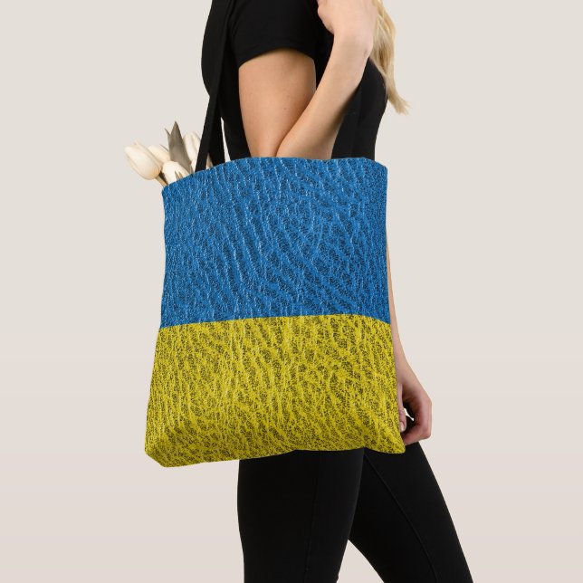Ukraine flag on leather tote bag (Close Up)