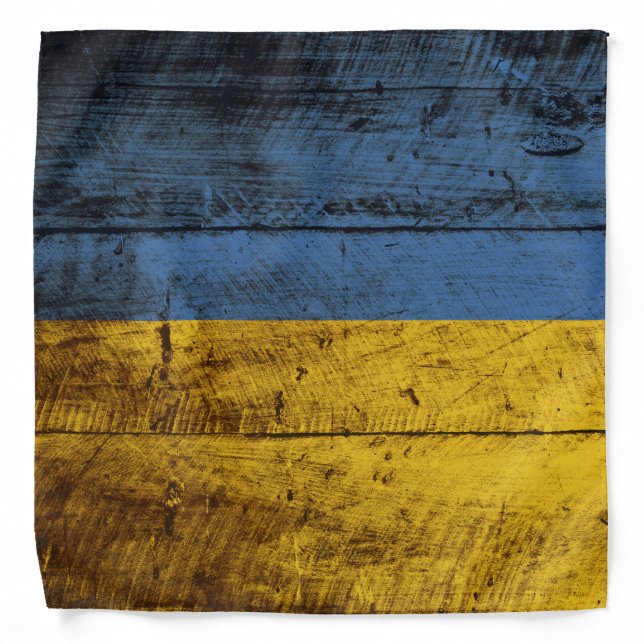 Ukraine Flag on Old Wood Grain Bandana (Front)