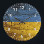 Ukraine Flag on Old Wood Grain Large Clock<br><div class="desc">Feel free to modify the design according to your own preferences. You may change the design location, orientation, background colors and size. Also, you may add your own text, or slogan set its font, location and size, all in order to create the ultimate personal gift for you and your loved...</div>
